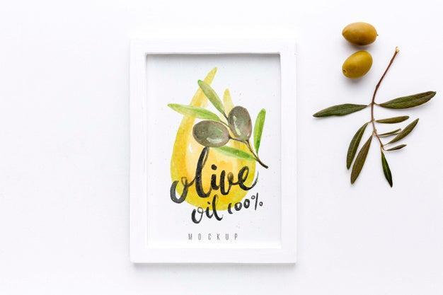 Free Top View Olive Oil Frame With Mock-Up Psd