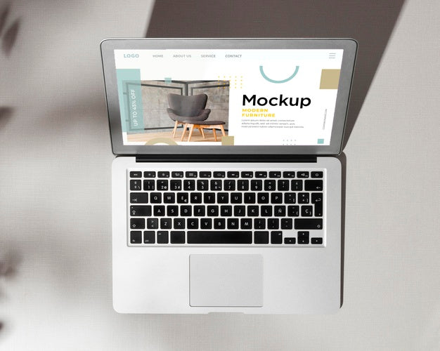 Free Top View Opened Laptop With Screen Mockup With Shadows Psd