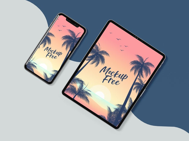 Free Top View Phone And Tablet Arrangement Psd