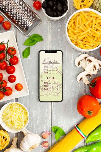 Free Top View Phone Mock-Up Italian Menu Psd