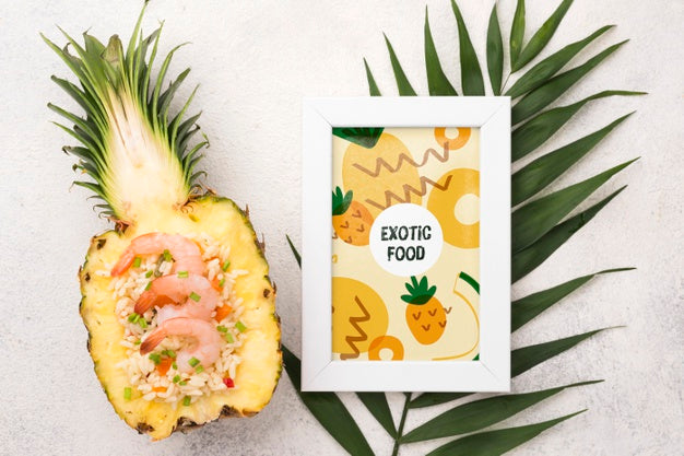 Free Top View Pineapple And Frame With Mock-Up Psd