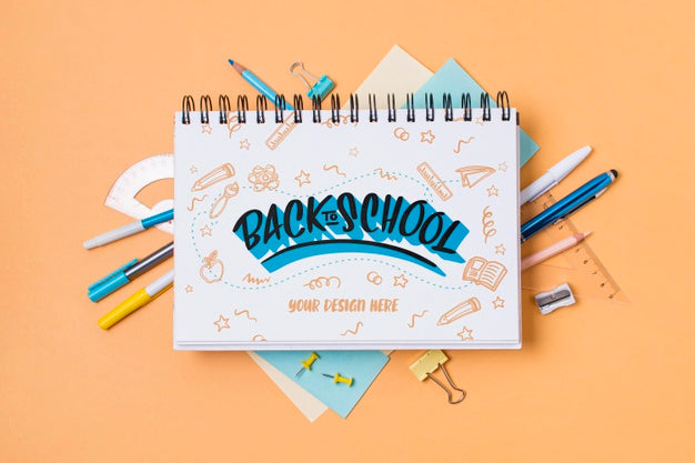 Free Top View School Supplies With Mock-Up Psd