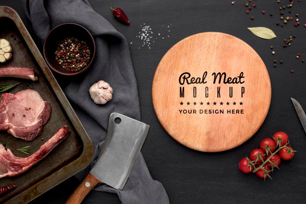 Free Top View Seasoned Raw Meat Psd