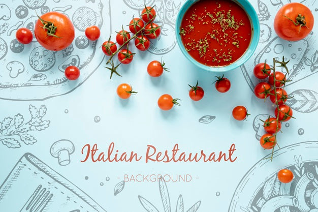 Free Top View Soup With Assortment Of Ingredients And Background Mock-Up Psd