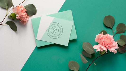Free Top View Stationery And Beautiful Flowers Psd