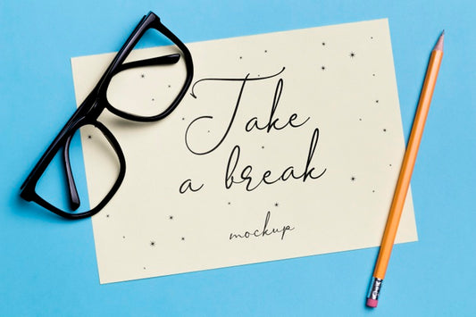 Free Top View Stationery Eyeglasses And Pencil With Mock-Up Psd
