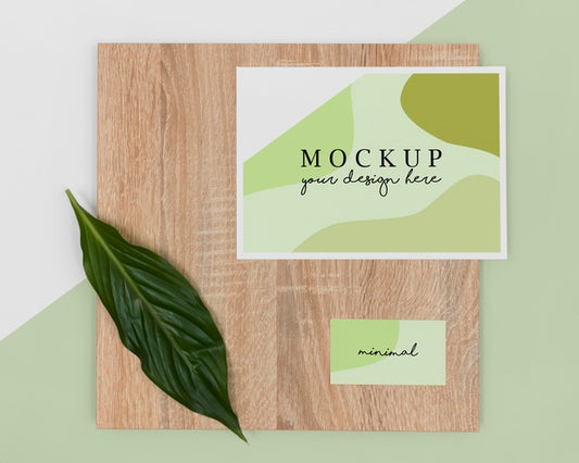 Free Top View Stationery Leaves And Wood Piece Psd