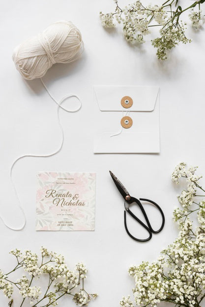 Free Top View Stationery Wedding Invitation With Mock-Up Psd