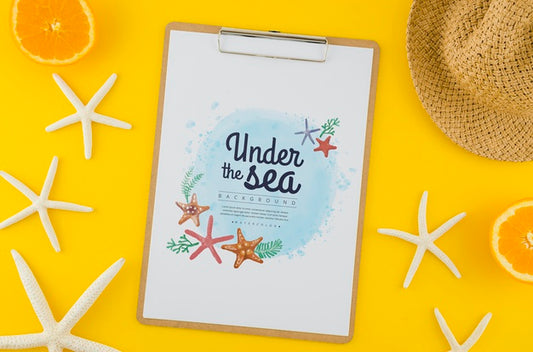 Free Top View Under The Sea Drawing With Mock-Up Psd