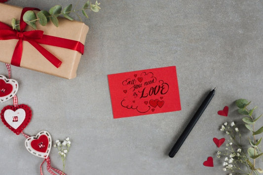 Free Top View Valentines Day Card Mockup Psd