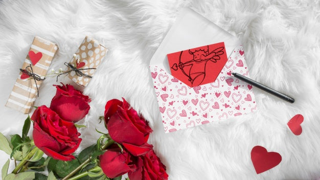 Free Top View Valentines Day Card Mockup Psd