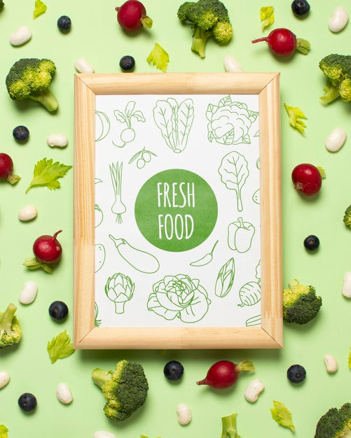Free Top View Vegetables Assortment With Frame Mock-Up Psd