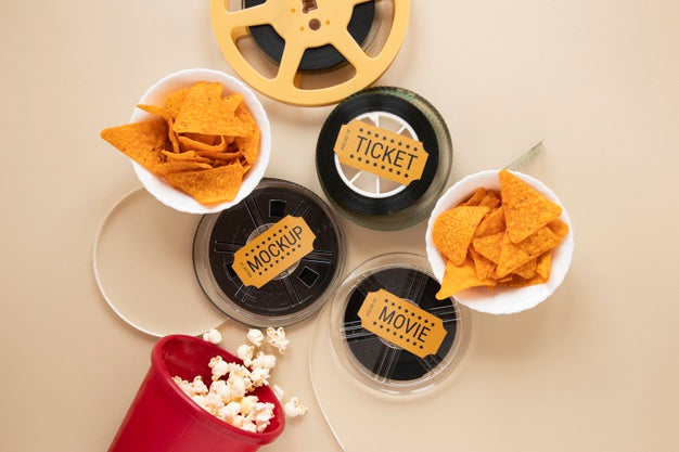 Free Top View Vintage Cinema Mockup Psd