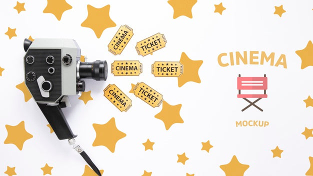 Free Top View Vintage Cinema Mockup Psd