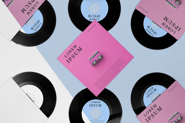 Free Top View Vinyl Records Mock-Up Assortment Psd
