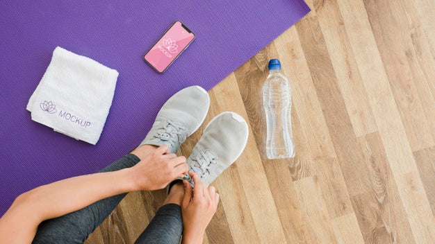 Free Top View Woman Getting Ready For Yoga Session Psd