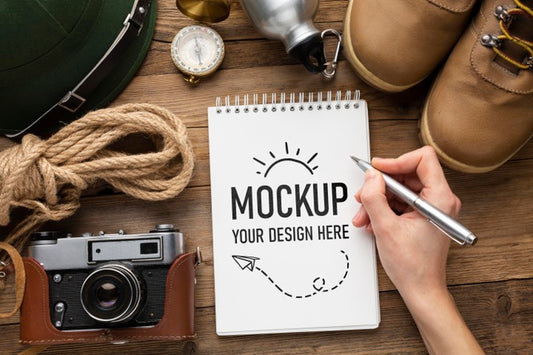 Free Tourist Elements Arrangement With Notepad Mock-Up Psd