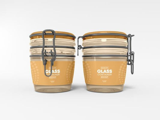 Free Transparent Glass Container Packaging Mockup Psd