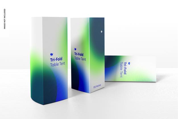 Free Tri-Fold Table Tents Mockup Set Psd