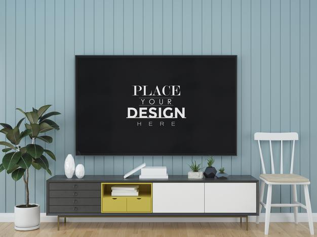 Free Tv In Living Room Mock Up Psd