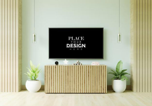 Free Tv In Living Room Mockup Psd