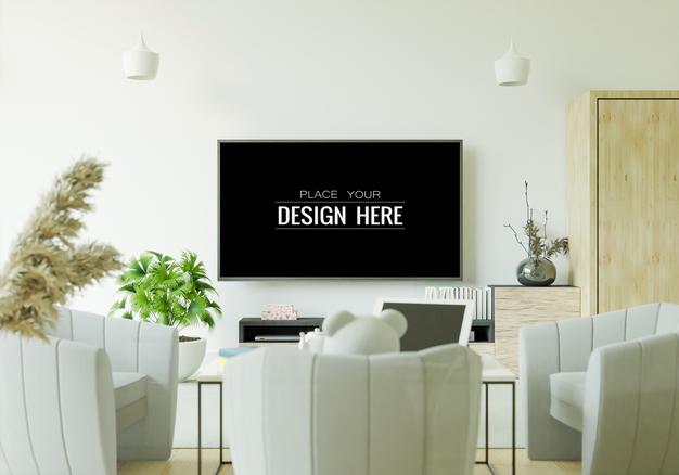 Free Tv In Living Room Mockup Psd