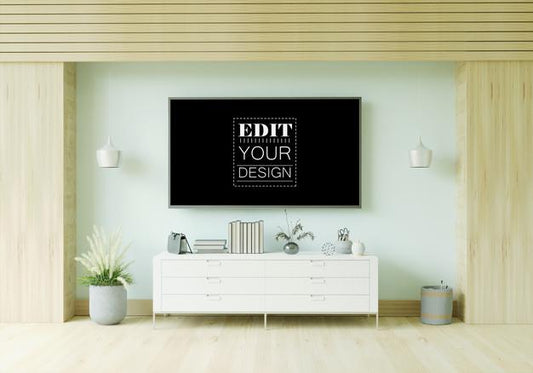 Free Tv In Living Room Mockup Psd