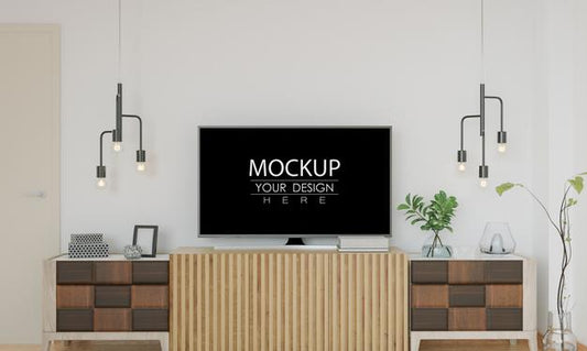 Free Tv In Living Room Mockup Psd