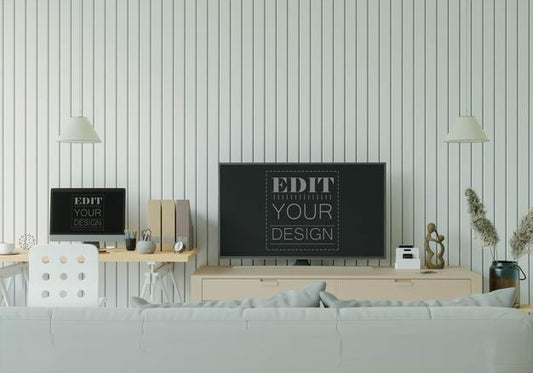 Free Tv In Living Room Mockup Psd