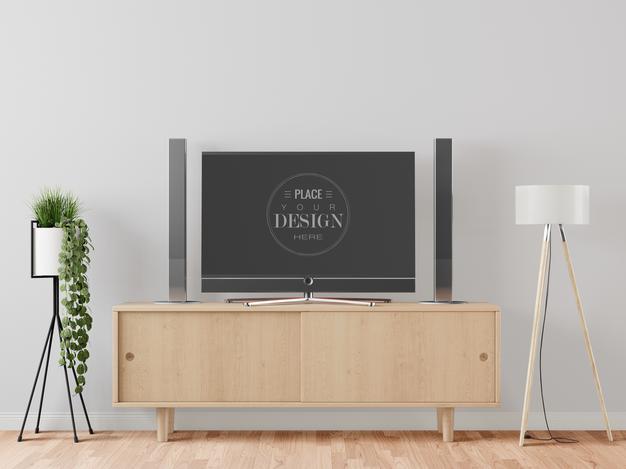 Free Tv In Living Room Mockup Psd