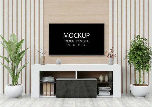 Free Tv In Living Room Mockup Psd