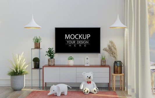 Free Tv In Living Room Mockup Psd