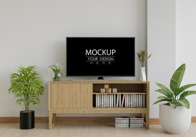 Free Tv In Living Room Mockup Psd