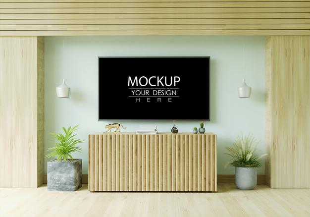 Free Tv In Living Room Mockup Psd