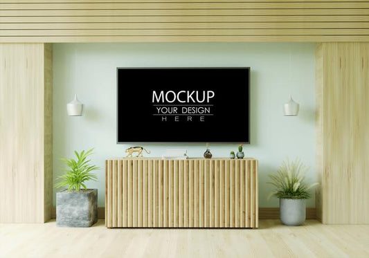 Free Tv In Living Room Mockup Psd