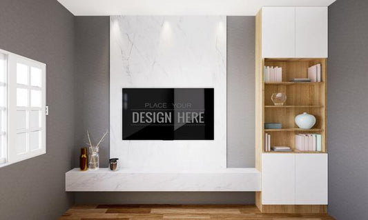 Free Tv In Living Room Mockup Psd