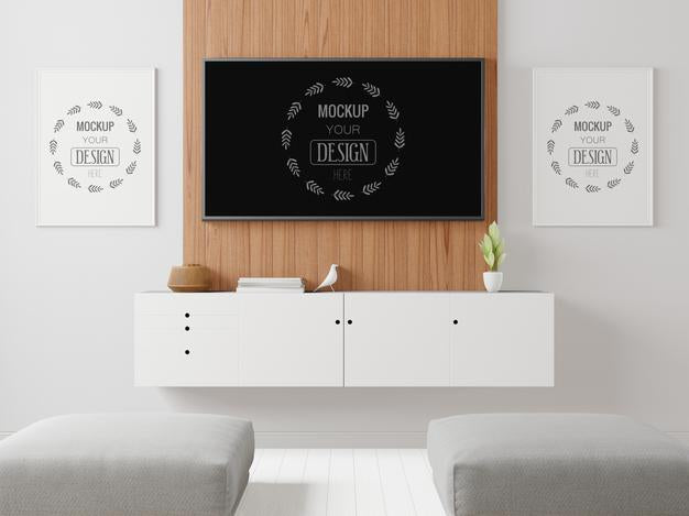 Free Tv In Living Room Mockup Psd