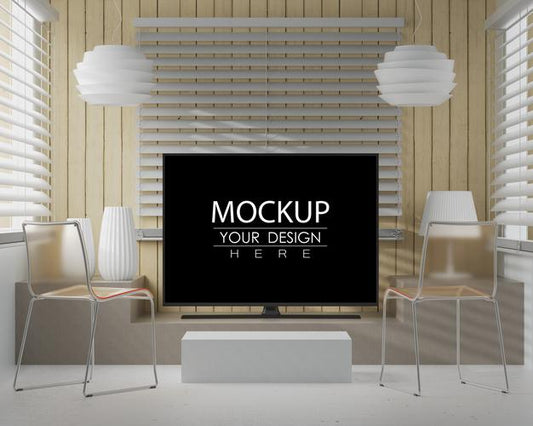 Free Tv In Living Room Mockup Psd