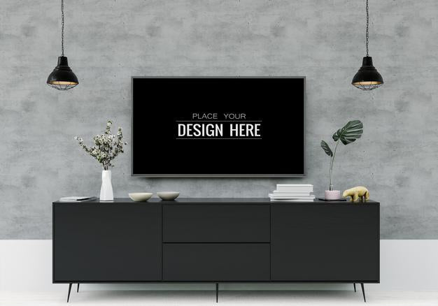 Free Tv In Living Room Mockup Psd