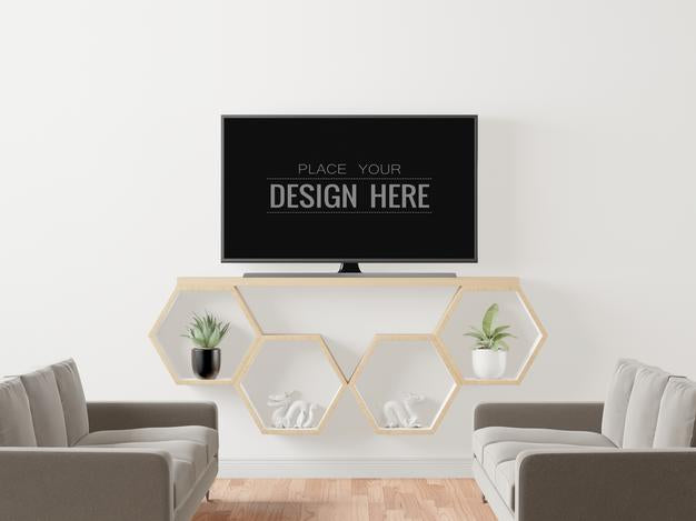 Free Tv In Living Room Mockup Psd