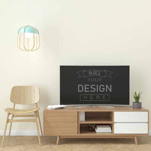 Free Tv In Living Room Mockup Psd