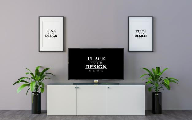 Free Tv In Living Room Mockup Psd