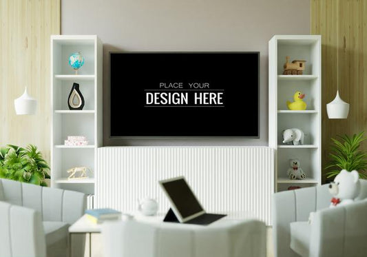 Free Tv In Living Room Mockup Psd