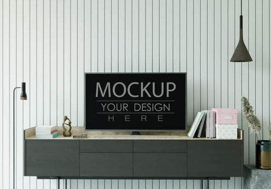 Free Tv In Living Room Mockup Psd