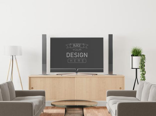 Free Tv In Living Room Mockup Psd