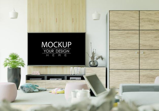 Free Tv In Living Room Mockup Psd