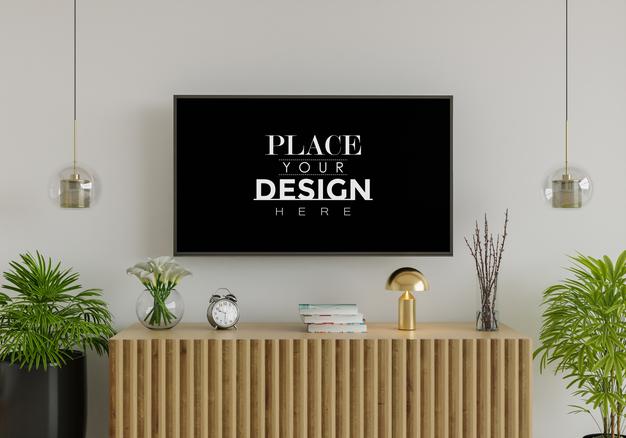 Free Tv In Living Room Mockup Psd