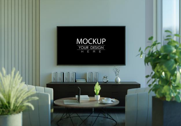 Free Tv In Living Room Mockup Psd