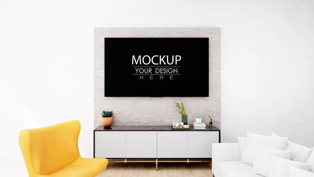 Free Tv In Living Room Mockup Psd