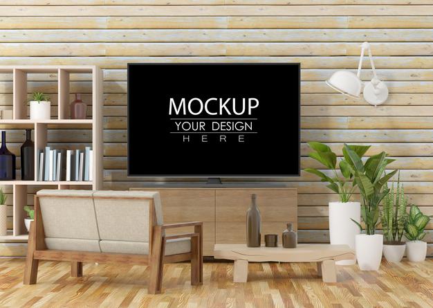 Free Tv In Living Room Psd Mockup Psd